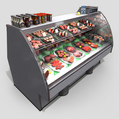3D Model of Typical grocery store retail meat counter. - 3D Render 0
